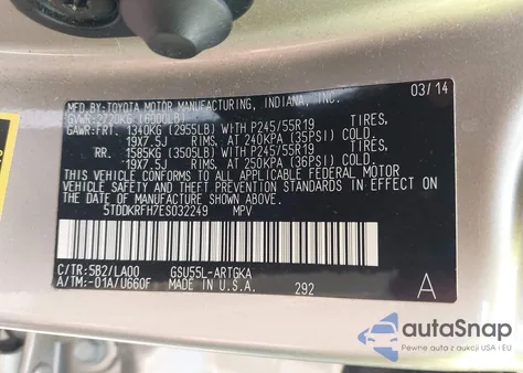 2014 Toyota Highlander Limited V6 from USA, damaged, VIN 5TDDKRFH7ES032249